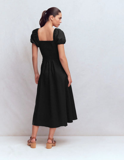 Twist Front Linen Blend Dress-Black
