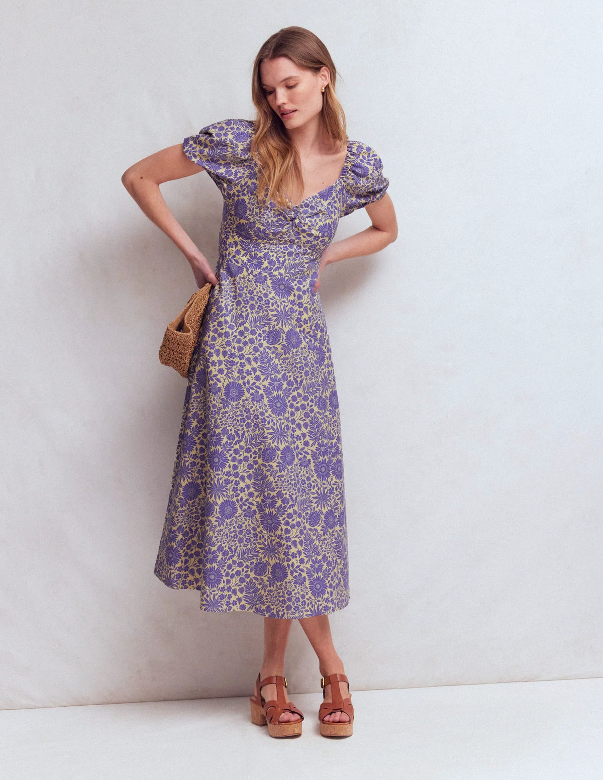 Twist Front Linen Blend Dress-Han Purple, Flowerbed Bloom