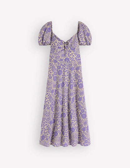 Twist Front Linen Blend Dress-Han Purple, Flowerbed Bloom