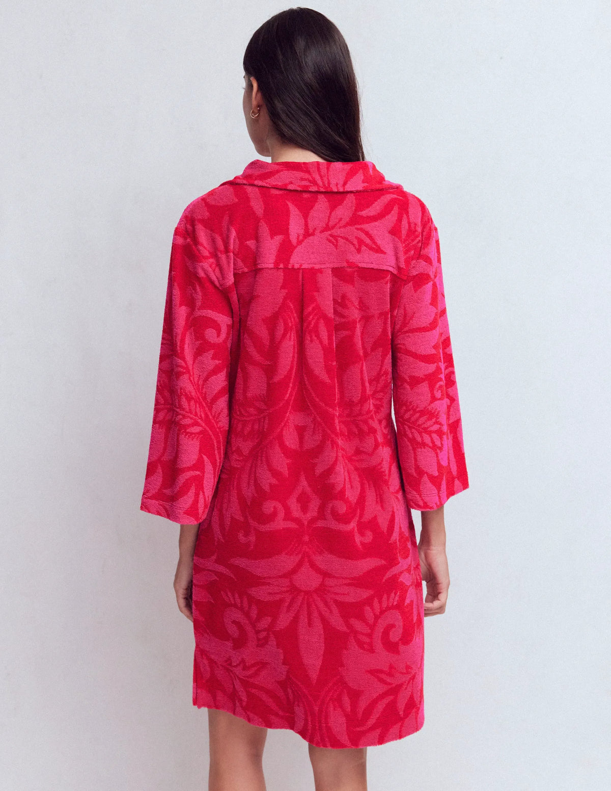 Short Collared Towelling Dress-Merida Red, Ornamental Foliage