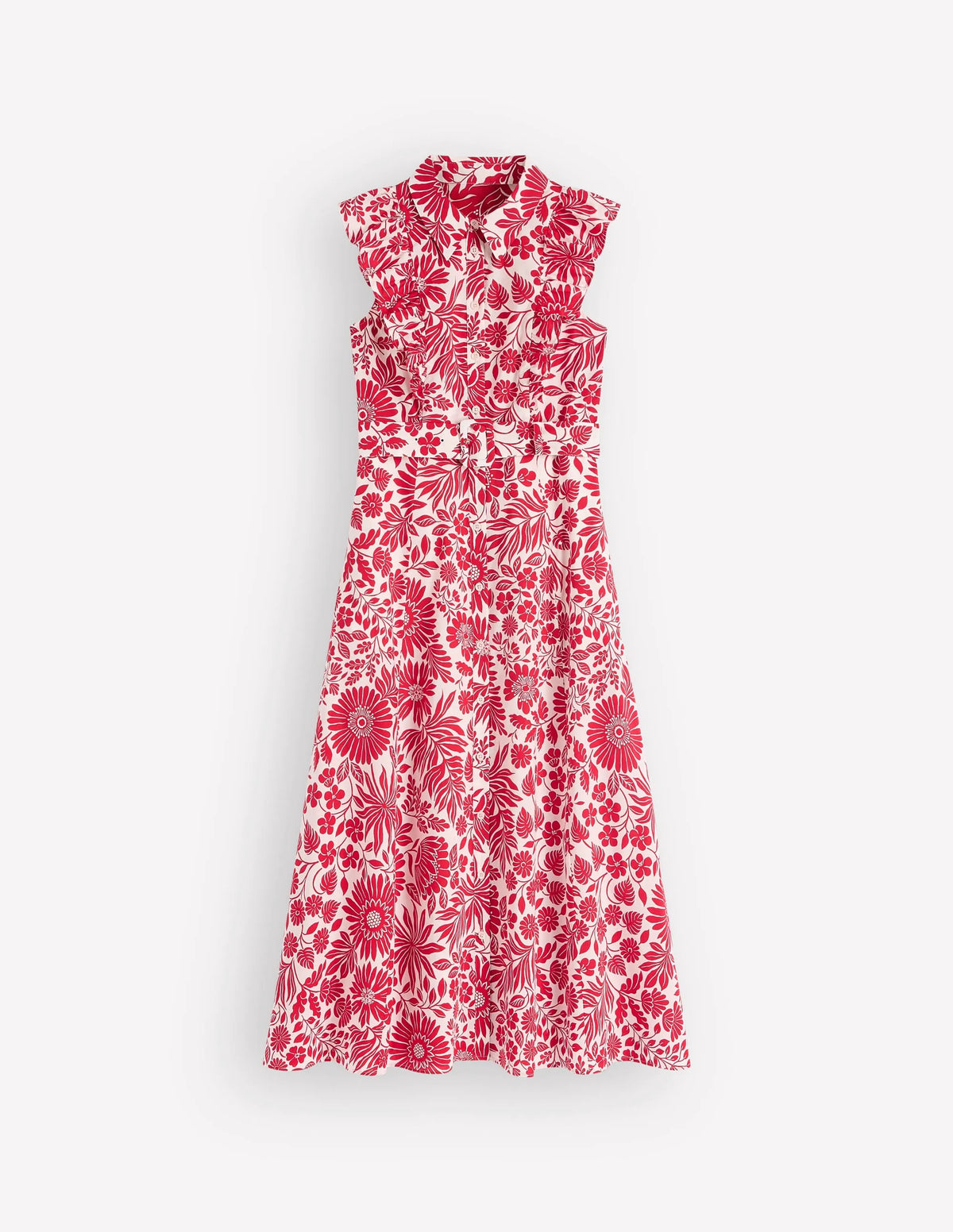 Ruffle Bodice Shirt Dress-Merida Red, Flowerbed Bloom