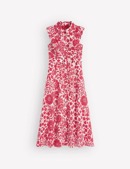 Ruffle Bodice Shirt Dress-Merida Red, Flowerbed Bloom