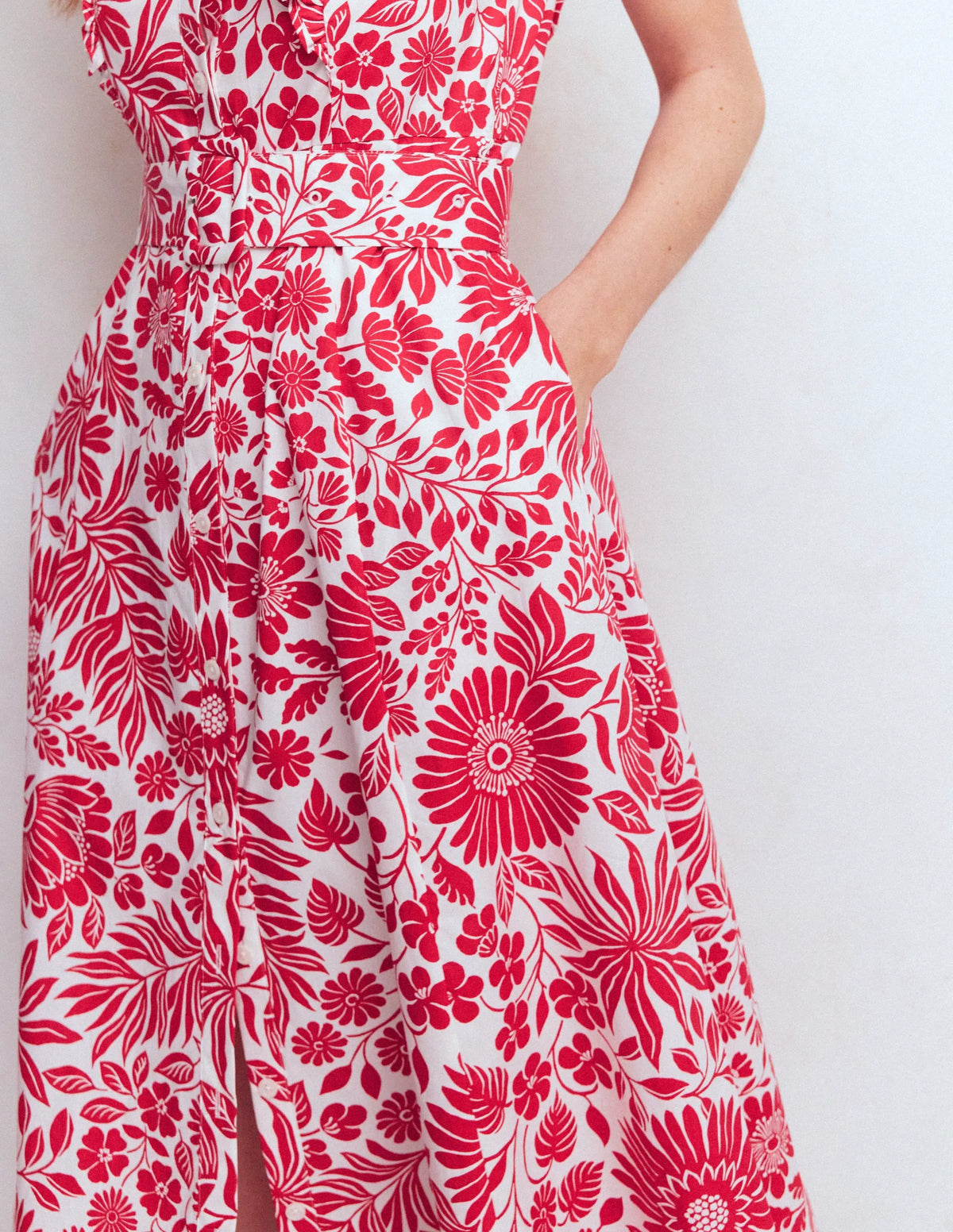 Ruffle Bodice Shirt Dress-Merida Red, Flowerbed Bloom