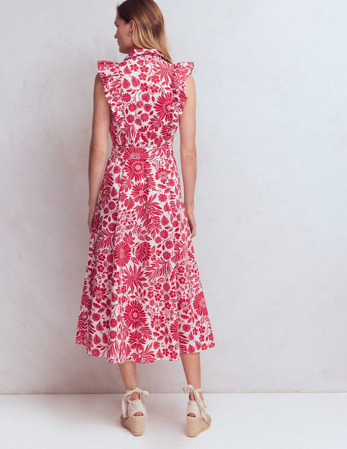 Ruffle Bodice Shirt Dress-Merida Red, Flowerbed Bloom