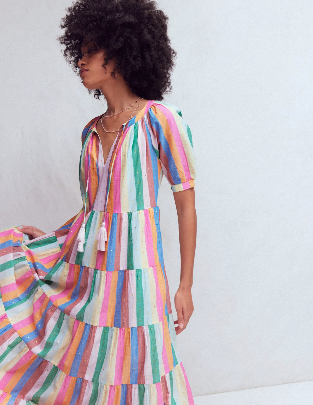 Multi Tiered Maxi Dress-Multi Clipped Stripe