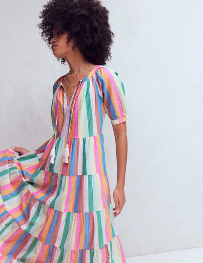 Multi Tiered Maxi Dress-Multi Clipped Stripe