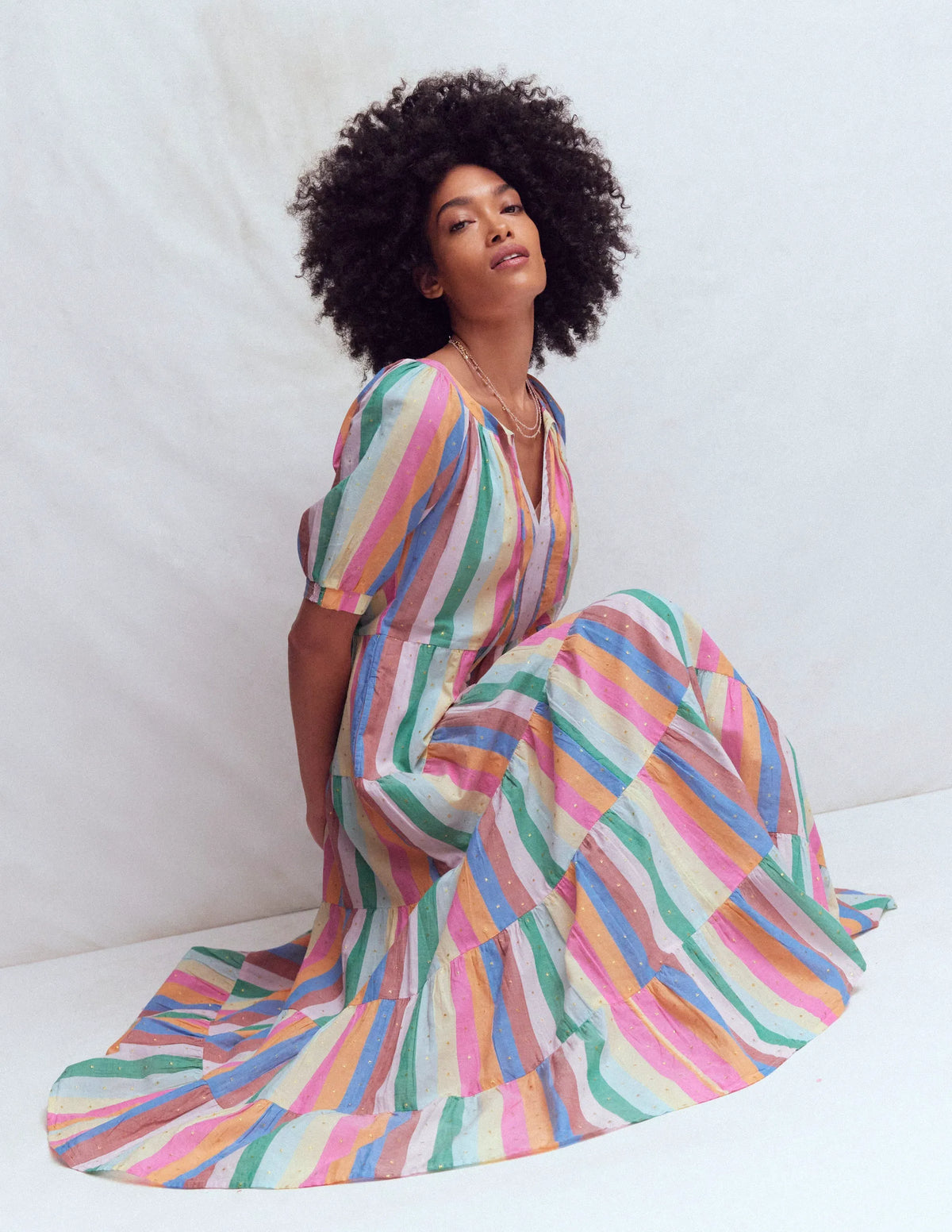 Multi Tiered Maxi Dress-Multi Clipped Stripe