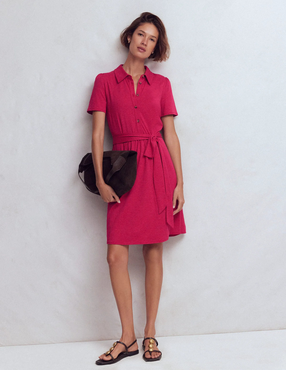 Patti Short Jersey Shirt Dress-Sweet Cherry
