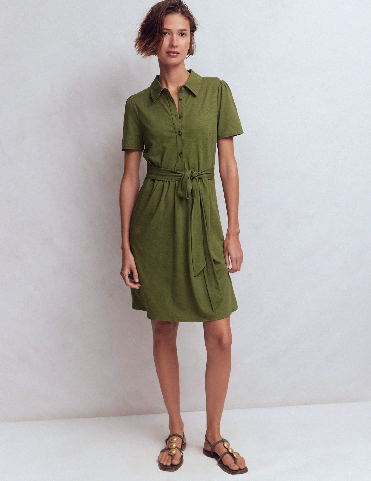 Patti Short Jersey Shirt Dress-Woodland Green