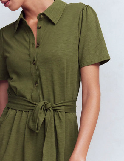 Patti Short Jersey Shirt Dress-Woodland Green