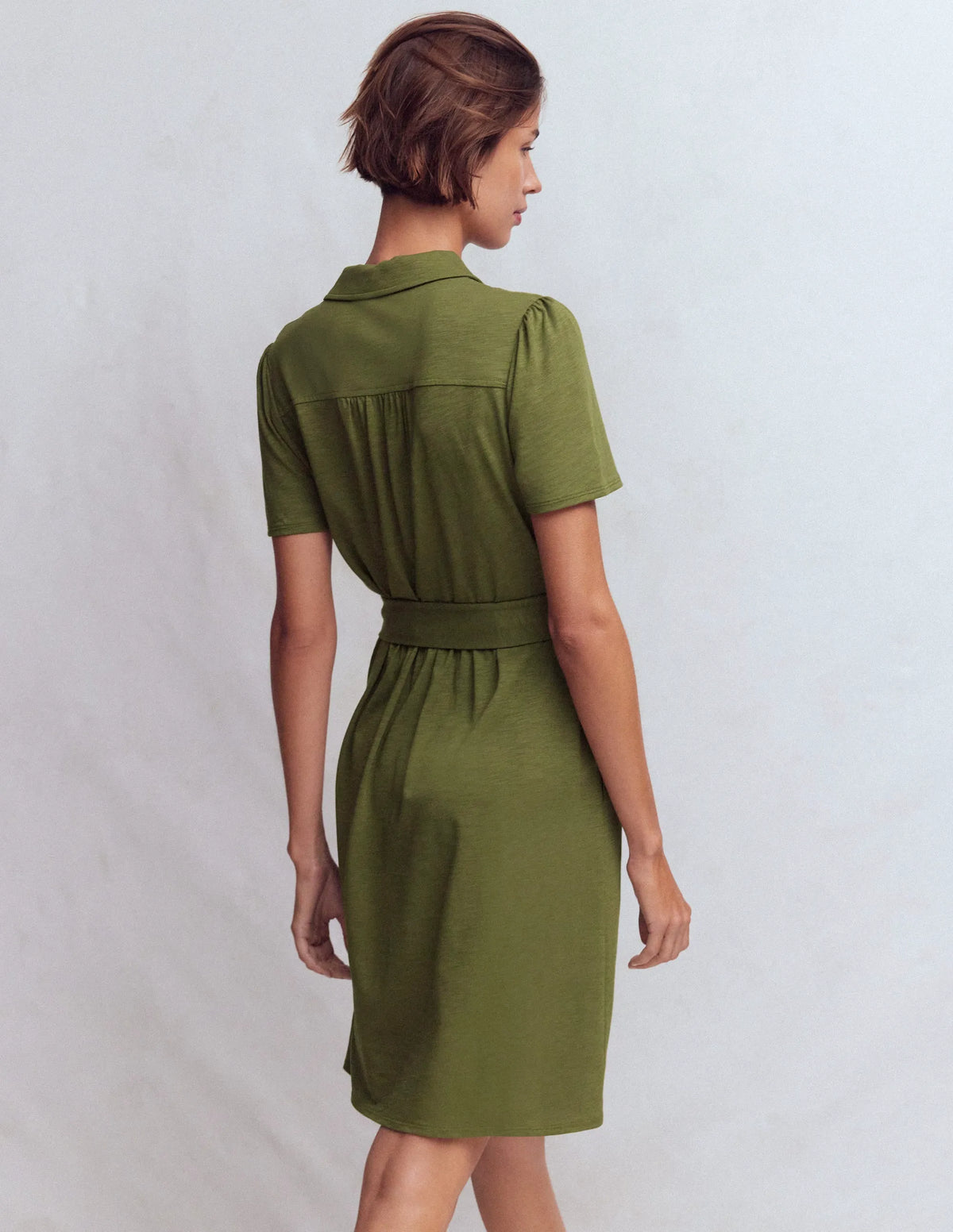 Patti Short Jersey Shirt Dress-Woodland Green