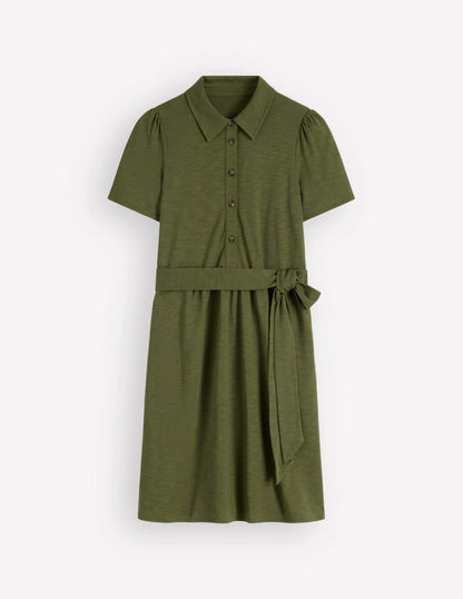 Patti Short Jersey Shirt Dress-Woodland Green