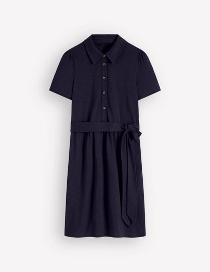 Patti Short Jersey Shirt Dress-Navy