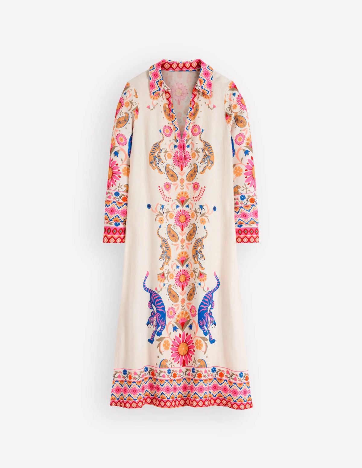 Notch Collar Linen Blend Tunic-Multi Tiger Tapestry