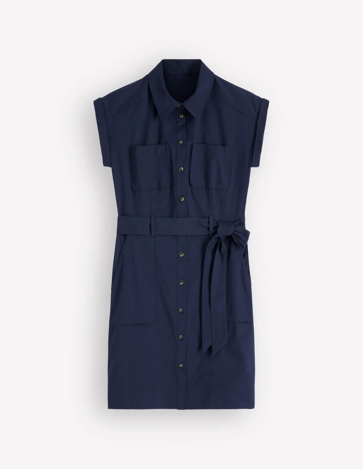 Short Belted Shirt Dress-Navy