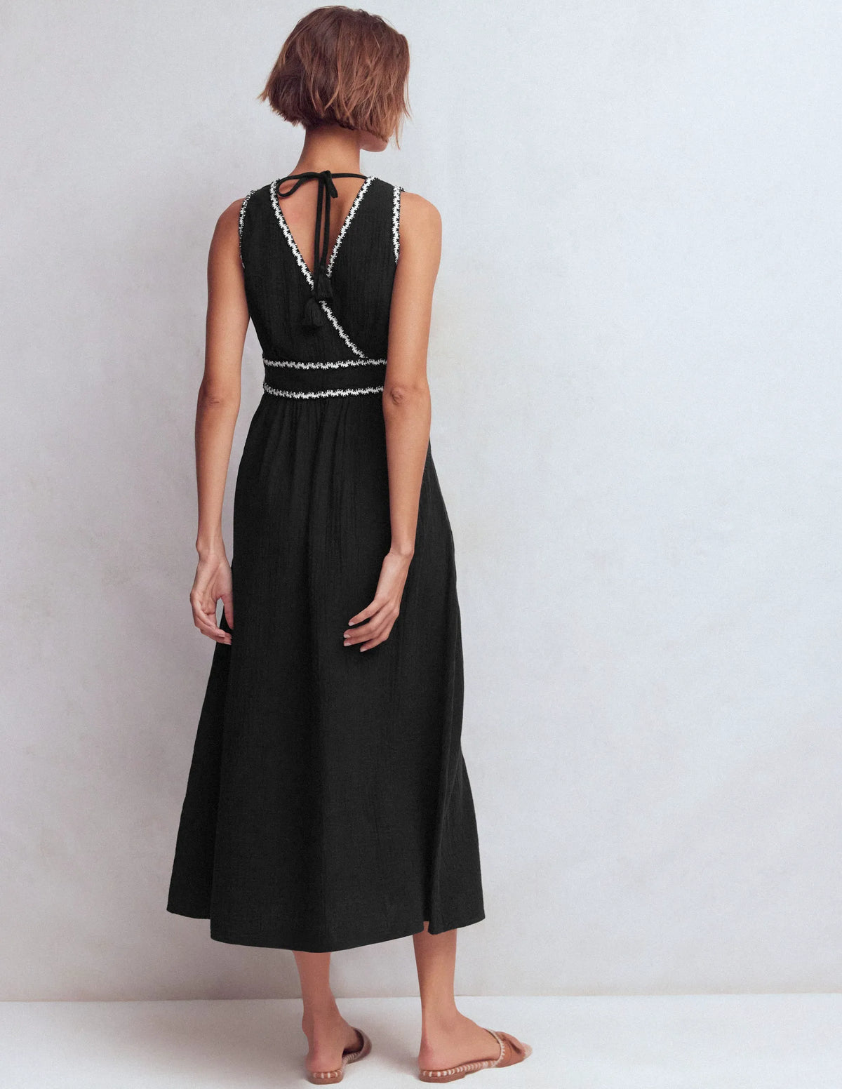 Lorna Trim Double Cloth Dress-Black Ivory