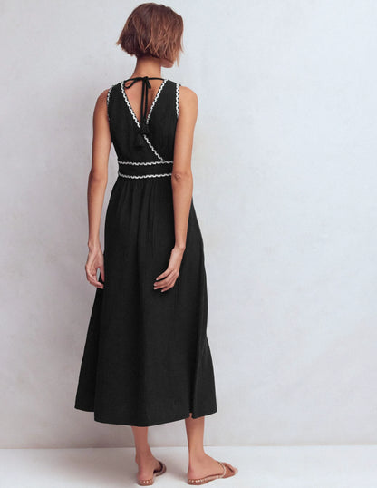 Lorna Trim Double Cloth Dress-Black Ivory
