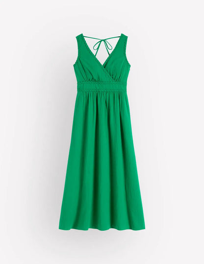 Lorna Trim Double Cloth Dress-Rich Emerald