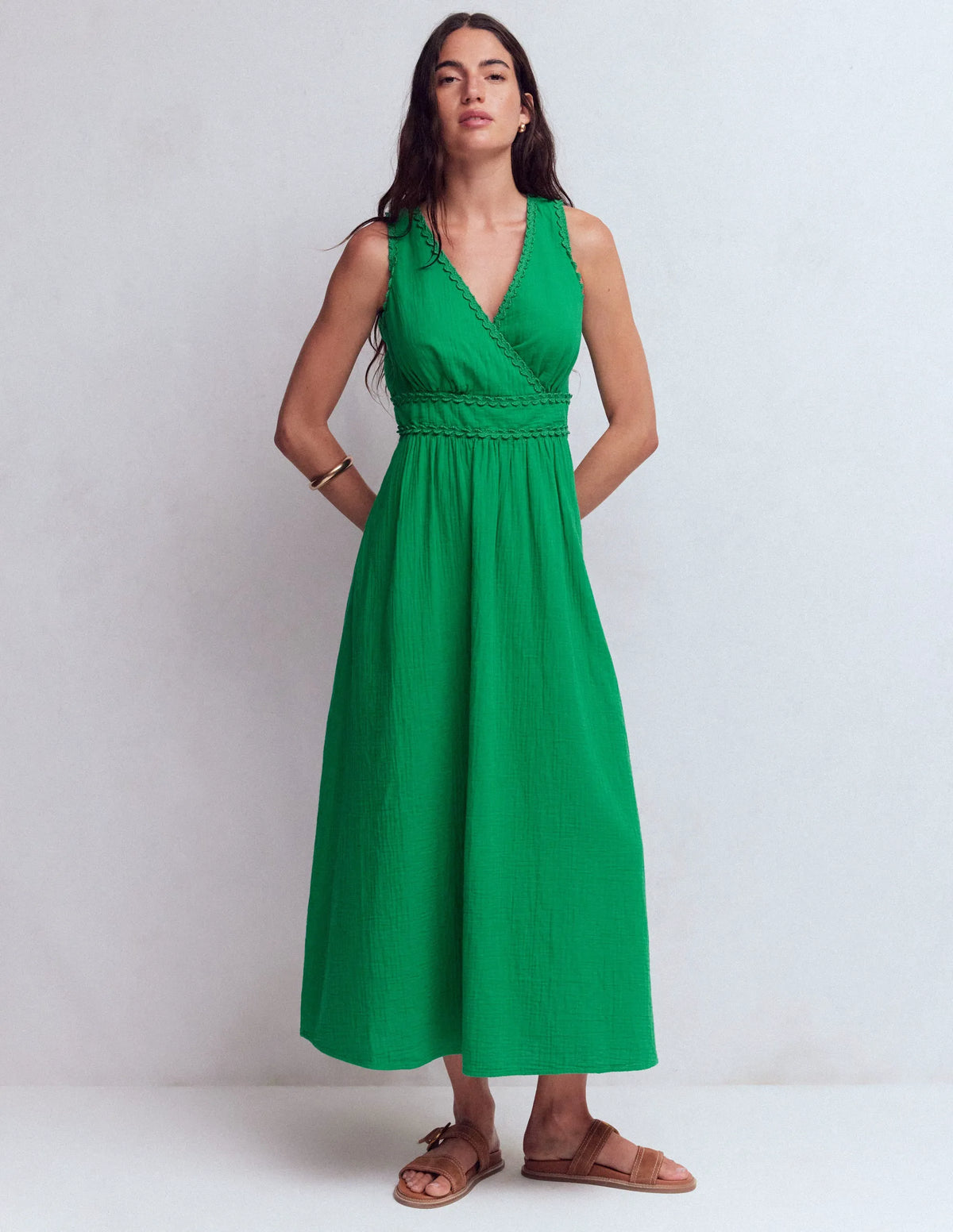 Lorna Trim Double Cloth Dress-Rich Emerald