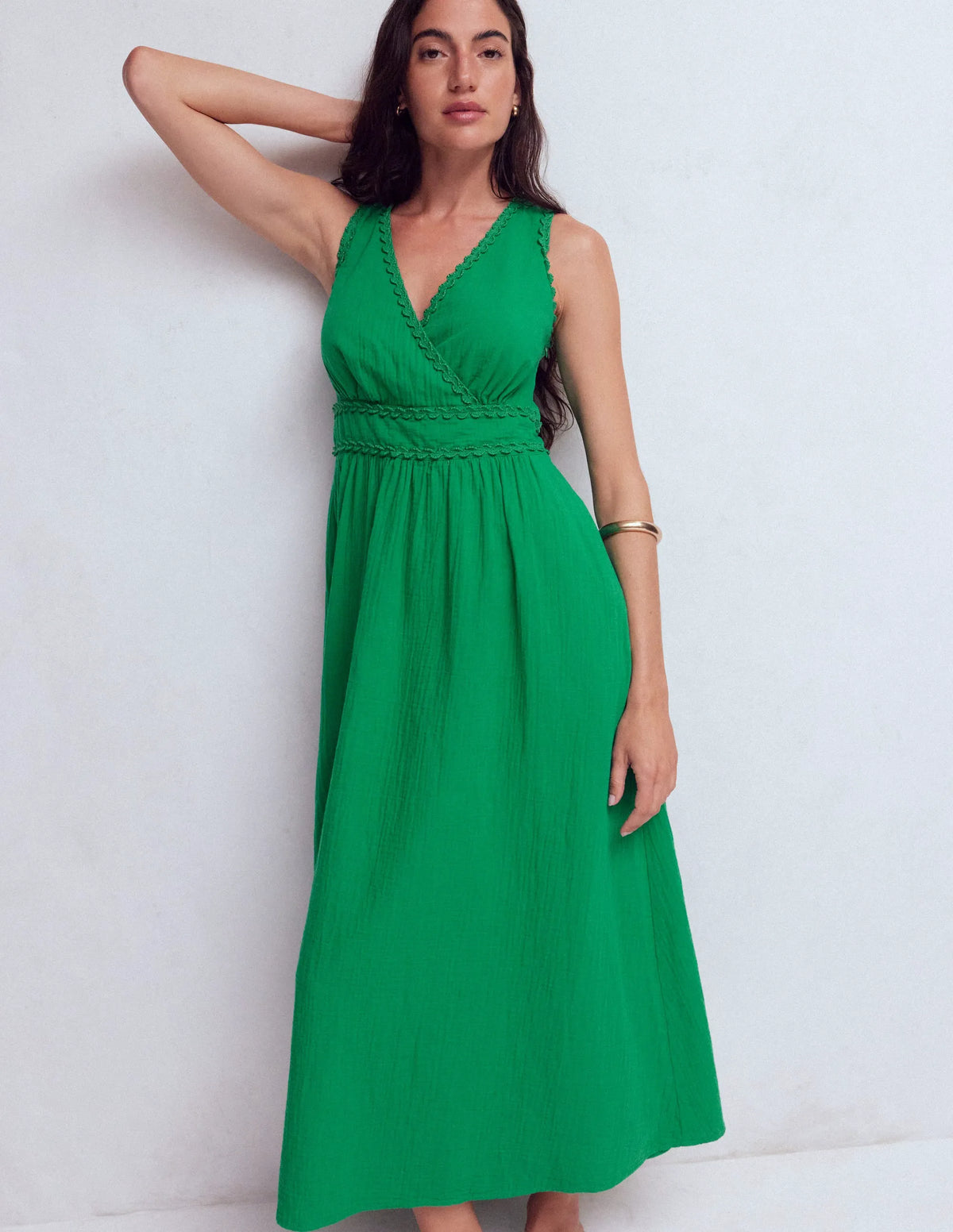 Lorna Trim Double Cloth Dress-Rich Emerald