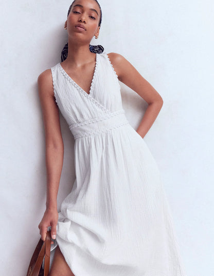 Lorna Trim Double Cloth Dress-White