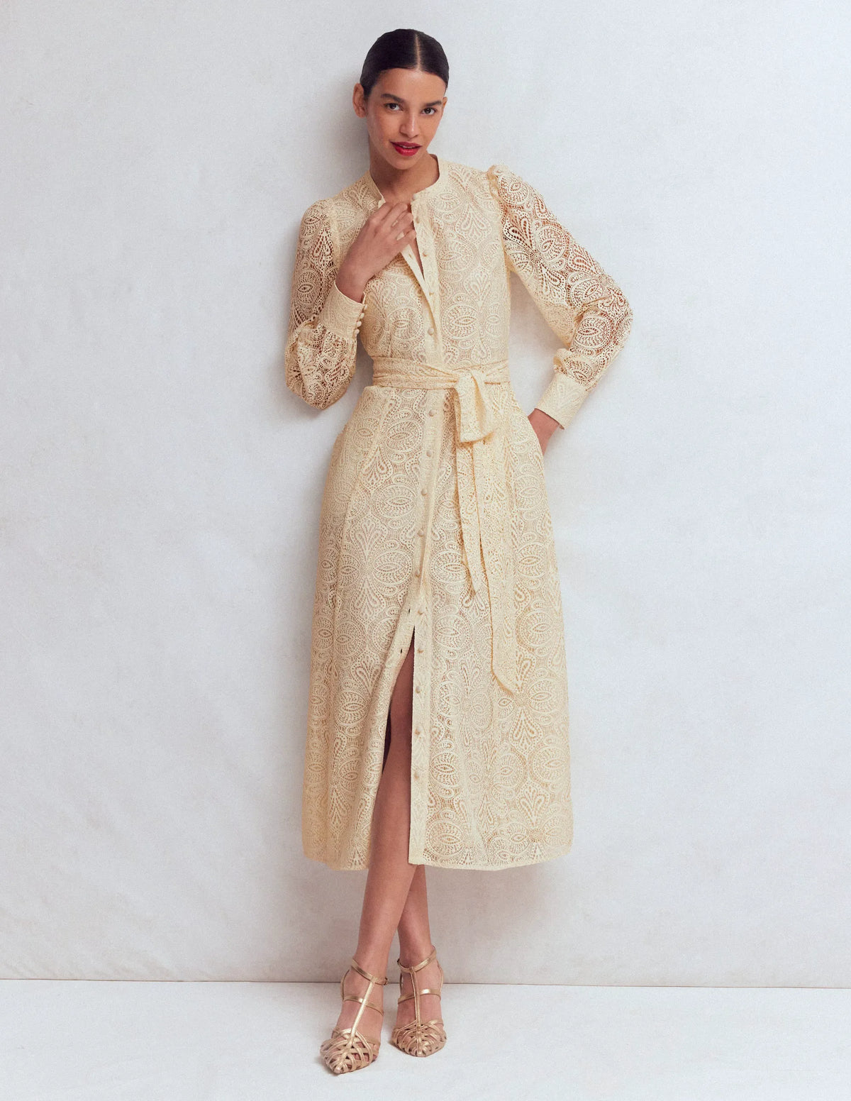 Blouson Sleeve Lace Dress-Ivory Lace