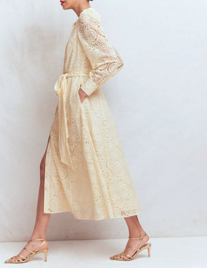Blouson Sleeve Lace Dress-Ivory Lace