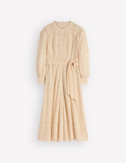 Blouson Sleeve Lace Dress-Ivory Lace