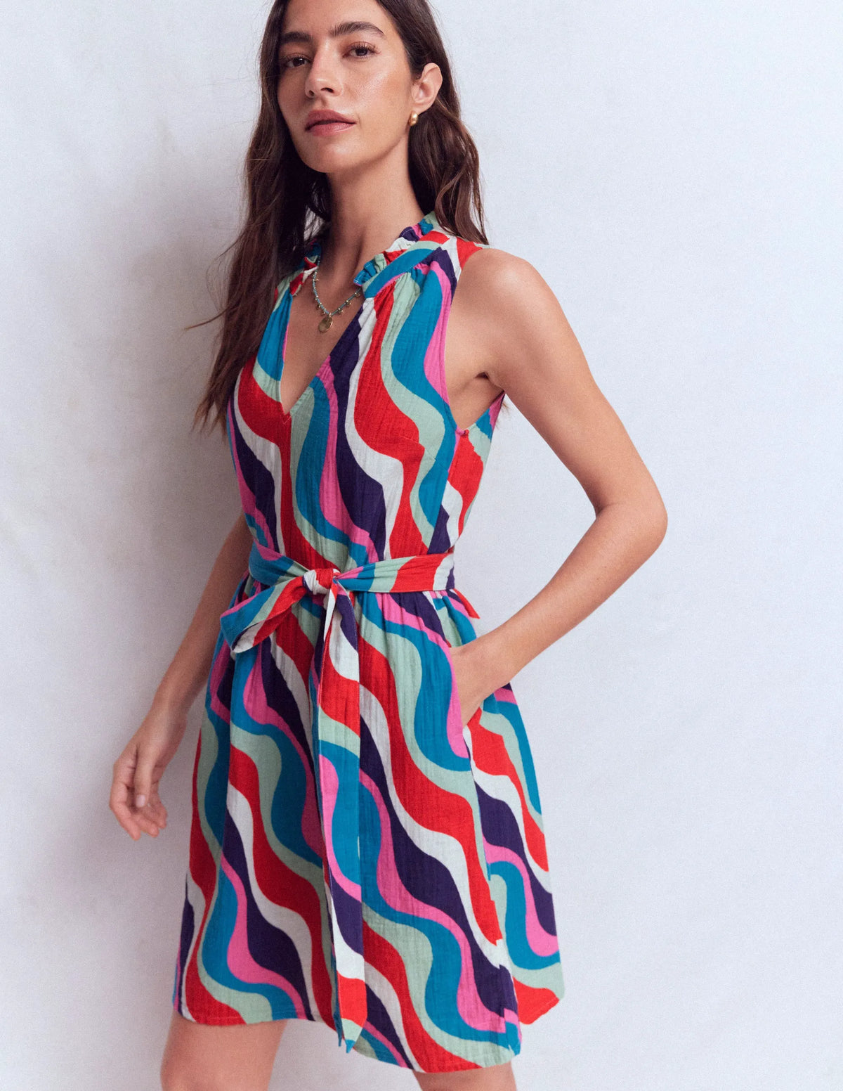 Viv Double Cloth Short Dress-Multi, Rythmic Wave