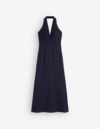 Halter Neck Empire Maxi Dress-Navy