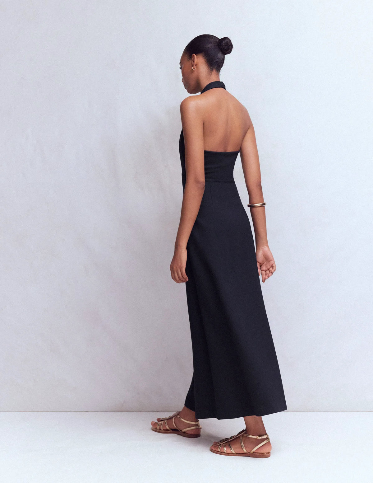 Halter Neck Empire Maxi Dress-Navy