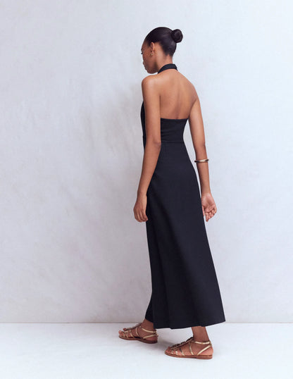 Halter Neck Empire Maxi Dress-Navy