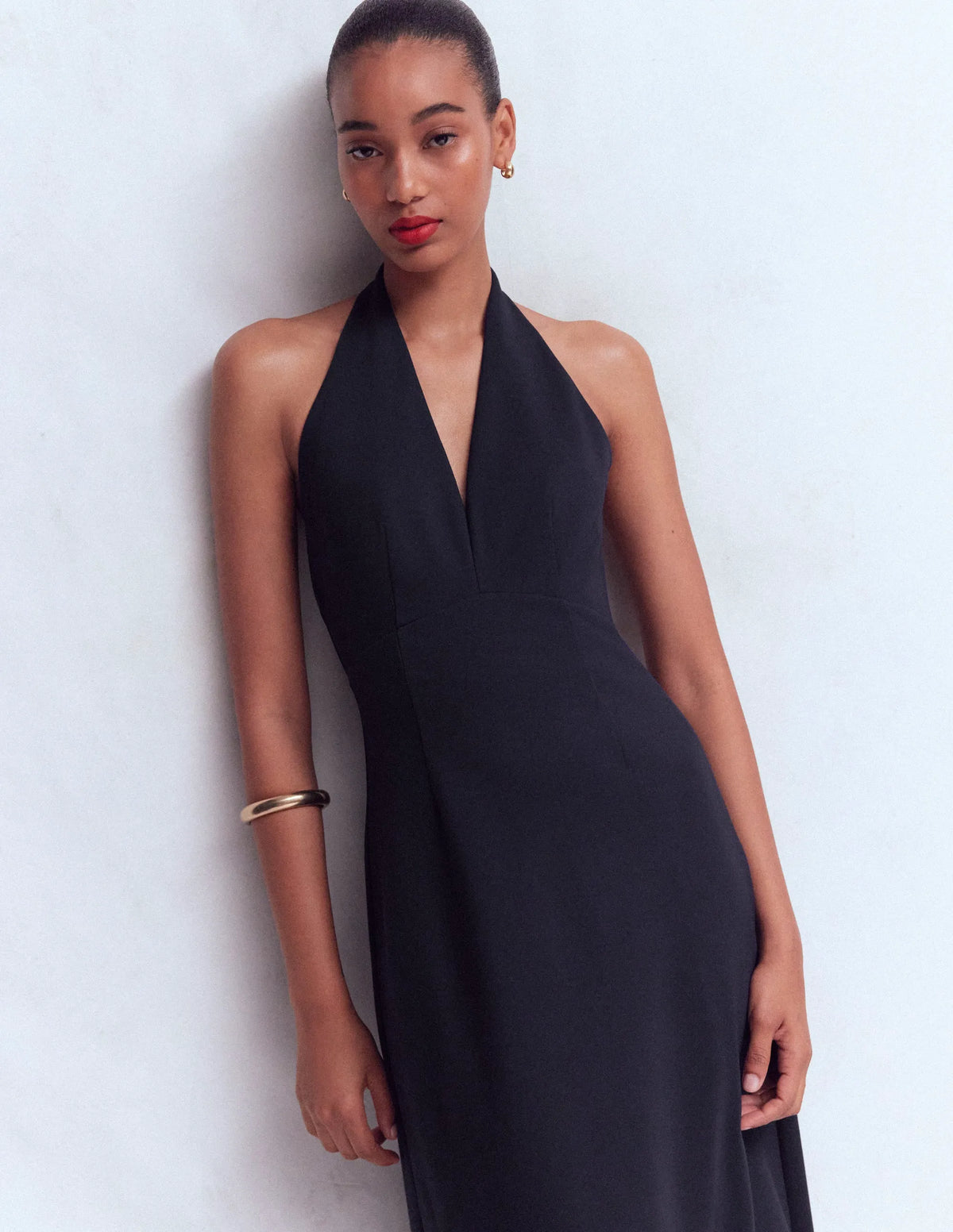 Halter Neck Empire Maxi Dress-Navy