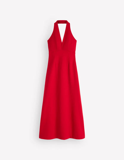 Halter Neck Empire Maxi Dress-Red
