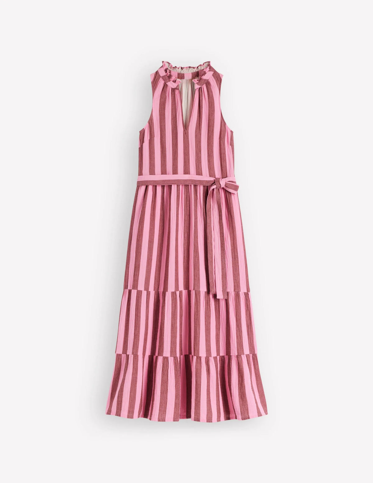 Viv Double Cloth Maxi Dress-Brown Pink Stripe