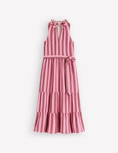 Viv Double Cloth Maxi Dress-Brown Pink Stripe