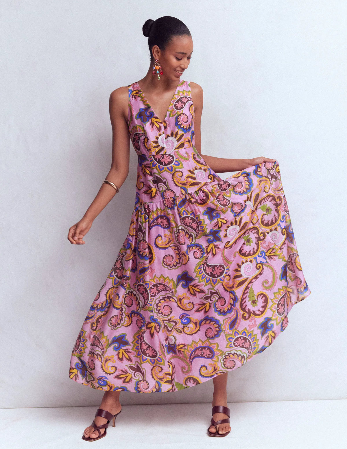 Drop Waist Sleeveless Dress-Multi, Paisley Frenzy