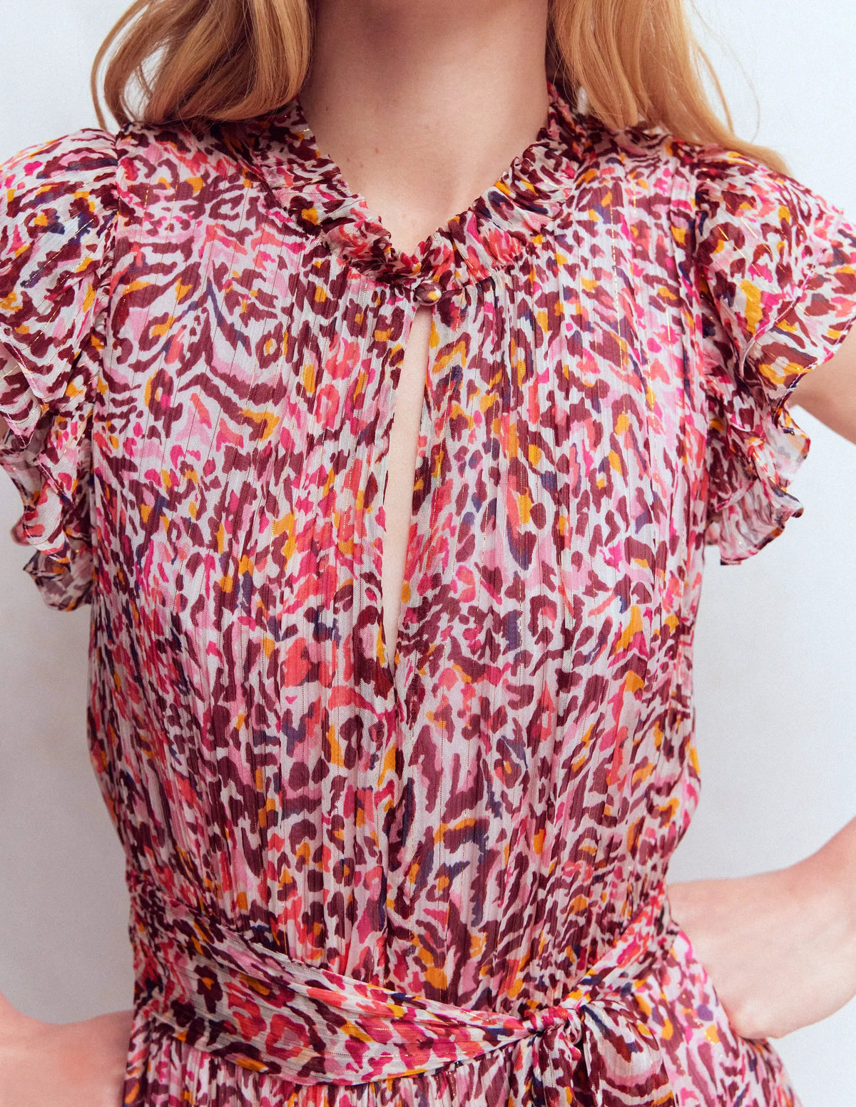 High Neck Sleeveless Dress-Multi Leopard Flow