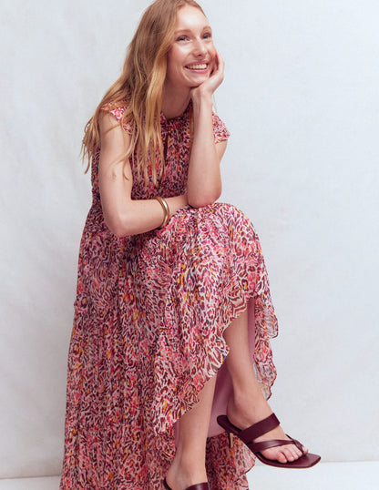 High Neck Sleeveless Dress-Multi Leopard Flow
