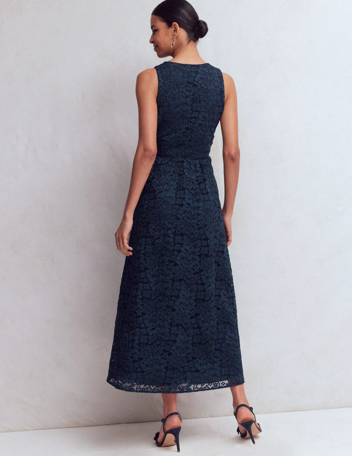 Lace Plunge Neck Panel Dress-Navy