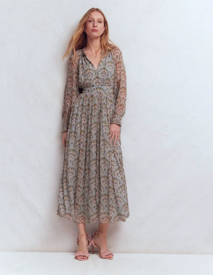 Romantic Ruffle Neck Dress-Multi Paradise Gardens