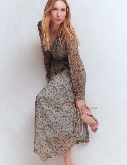 Romantic Ruffle Neck Dress-Multi Paradise Gardens
