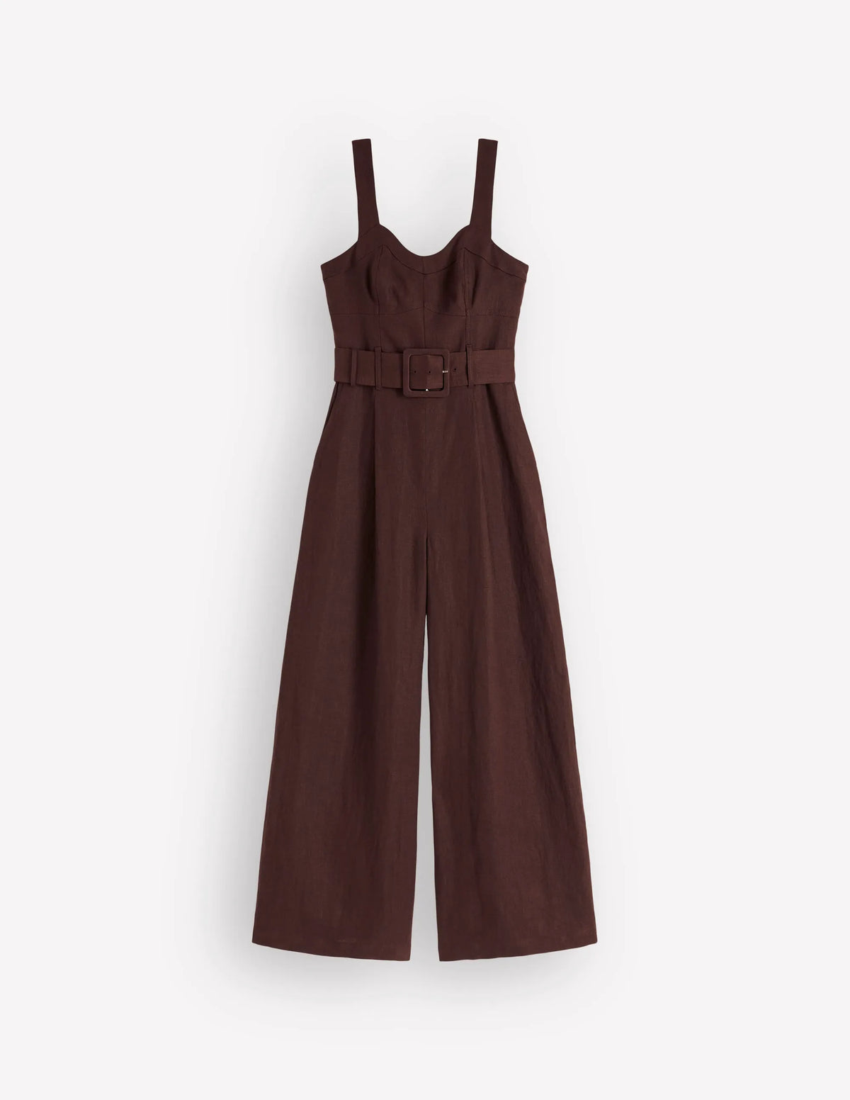 Panelled Bodice Linen Jumpsuit-Bitter Chocolate