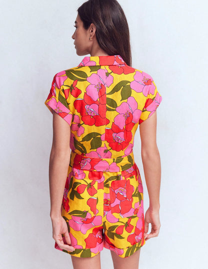 Kay Linen Playsuit-Yellow Radiant Bloom