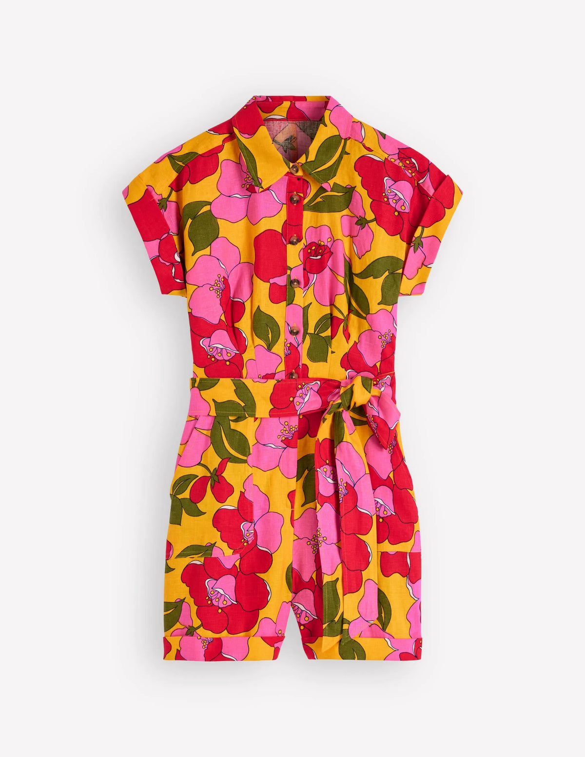 Kay Linen Playsuit-Yellow Radiant Bloom
