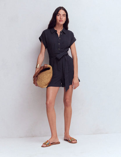 Kay Double Cloth Playsuit-Navy
