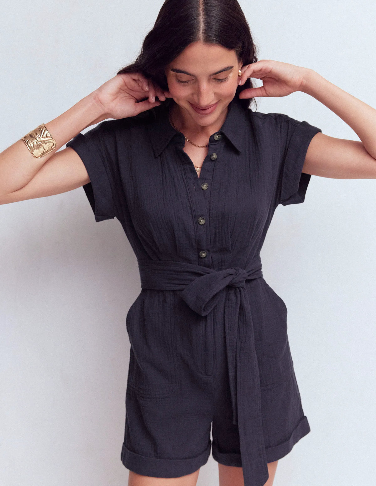 Kay Double Cloth Playsuit-Navy