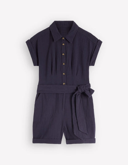 Kay Double Cloth Playsuit-Navy