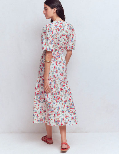 Irene Linen Midi Dress-Ivory, Bloom Scatter
