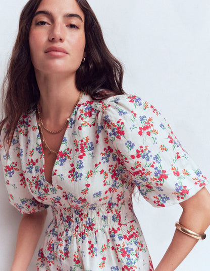 Irene Linen Midi Dress-Ivory, Bloom Scatter